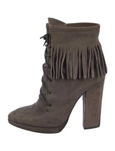 Pre-owned Giuseppe Zanotti Suede Fringe Trim Accent Lace-up Boots In Brown