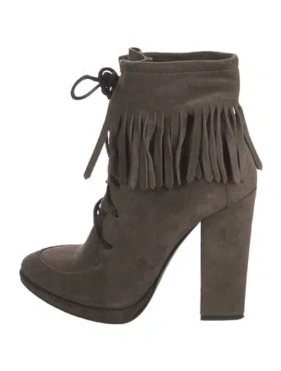 Pre-owned Giuseppe Zanotti Suede Fringe Trim Accent Lace-up Boots In Brown