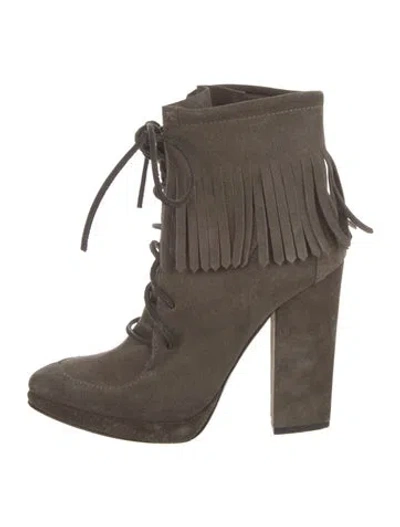 Pre-owned Giuseppe Zanotti Suede Fringe Trim Accent Lace-up Boots In Gray