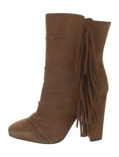 Pre-owned Giuseppe Zanotti Suede Fringe Trim Accent Western Boots In Neutral