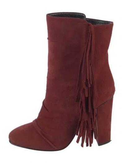Pre-owned Giuseppe Zanotti Suede Fringe Trim Accent Western Boots In Red