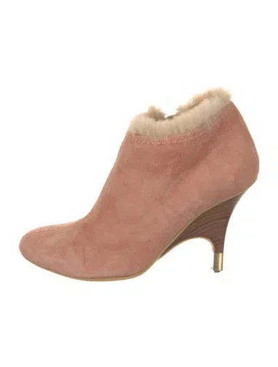 Pre-owned Giuseppe Zanotti Suede Fur Trim Boots In Pink