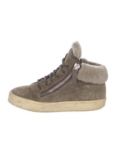Pre-owned Giuseppe Zanotti Suede Fur Trim Lace-up Boots In Green