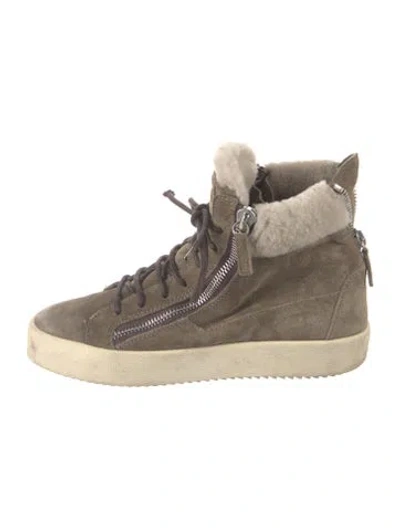 Pre-owned Giuseppe Zanotti Suede Fur Trim Sneakers In Gray