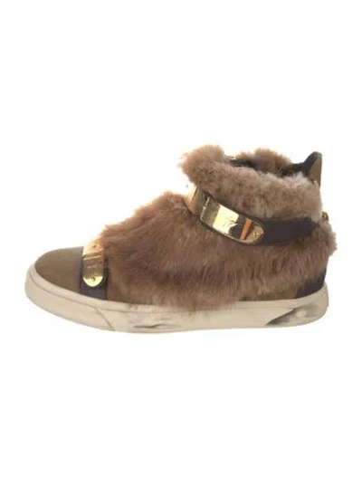 Pre-owned Giuseppe Zanotti Suede Fur Trim Sneakers In Neutrals