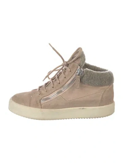Pre-owned Giuseppe Zanotti Suede Fur Trim Sneakers In Pink