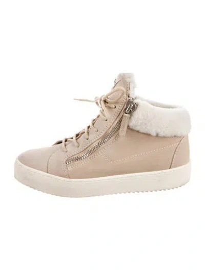Pre-owned Giuseppe Zanotti Suede Fur Trim Wedge Sneakers In Neutral