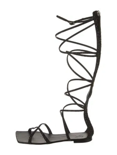 Pre-owned Giuseppe Zanotti Suede Glitter Accents Gladiator Sandals In Black