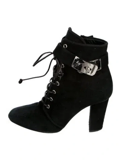 Pre-owned Giuseppe Zanotti Suede Glitter Accents Lace-up Boots In Black