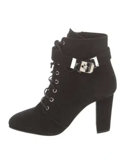 Pre-owned Giuseppe Zanotti Suede Glitter Accents Lace-up Boots In Black