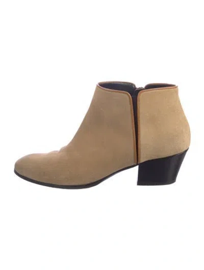 Pre-owned Giuseppe Zanotti Suede Leather Trim Embellishment Boots In Neutrals