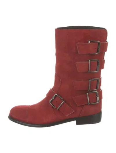 Pre-owned Giuseppe Zanotti Suede Moto Boots In Red