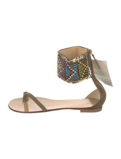 Pre-owned Giuseppe Zanotti Suede Patterned Flats In Green