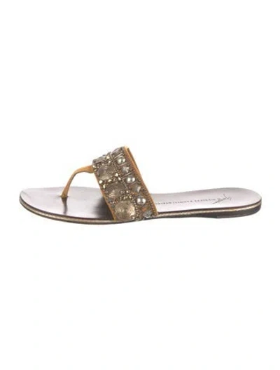 Pre-owned Giuseppe Zanotti Suede Patterned Slides In Neutral