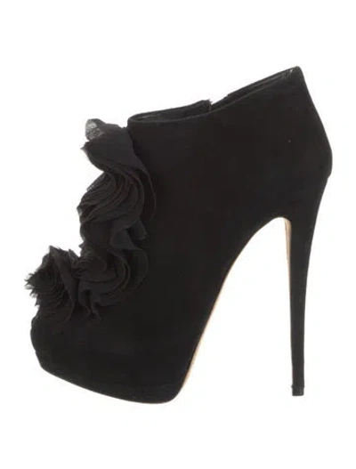 Pre-owned Giuseppe Zanotti Suede Ruffle Embellishment Pumps In Black