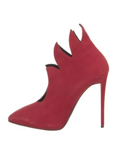 Pre-owned Giuseppe Zanotti Suede Scalloped Accent Mules In Red