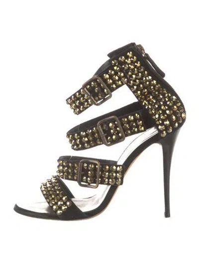Pre-owned Giuseppe Zanotti Suede Studded Accents Gladiator Sandals In Black