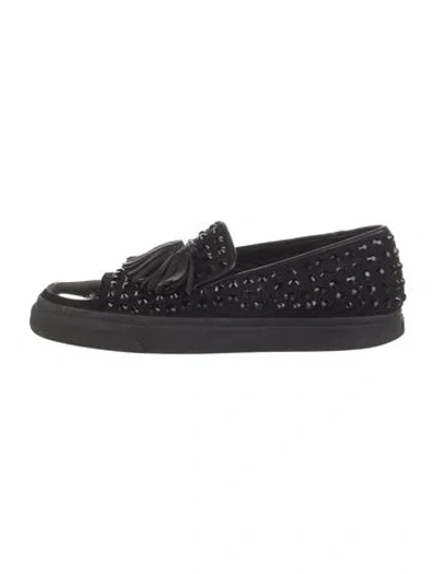 Pre-owned Giuseppe Zanotti Suede Studded Accents Loafers In Black