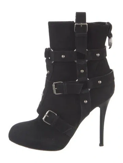 Pre-owned Giuseppe Zanotti Suede Studded Accents Moto Boots In Black