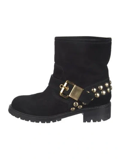 Pre-owned Giuseppe Zanotti Suede Studded Accents Moto Boots In Black