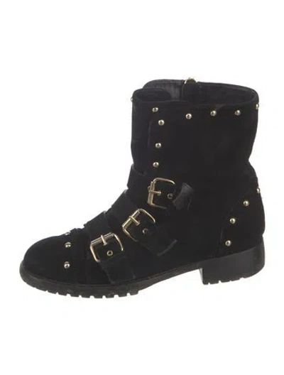 Pre-owned Giuseppe Zanotti Suede Studded Accents Moto Boots In Black