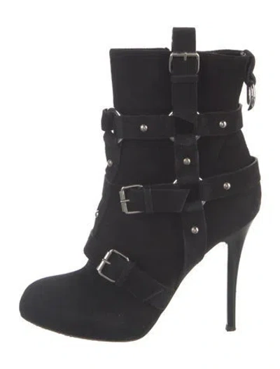 Pre-owned Giuseppe Zanotti Suede Studded Accents Moto Boots In Black