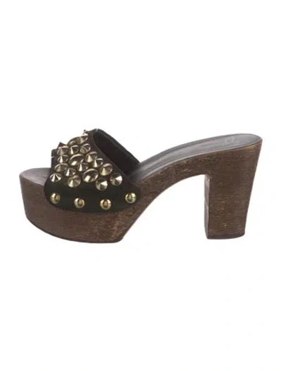Pre-owned Giuseppe Zanotti Suede Studded Accents Slides In Green