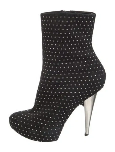Pre-owned Giuseppe Zanotti Suede Studded Accents Sock Boots In Black