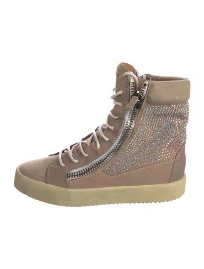 Pre-owned Giuseppe Zanotti Suede Wedge Sneakers In Neutral
