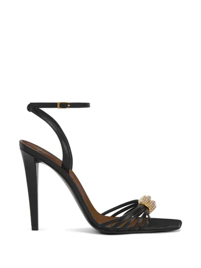 Giuseppe Zanotti Sunset Glow Rhinestone Brooch Strappy Leather Sandals In Black