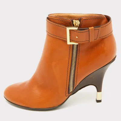 Giuseppe Zanotti Tan Leather Buckle Detail Ankle Length Boots In Orange