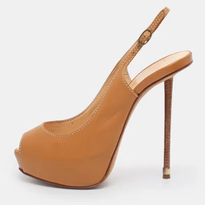 Giuseppe Zanotti Tan Leather Slingback Platform Pumps In Brown