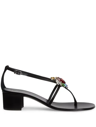 Giuseppe Zanotti Tarassacum 40mm Crystal-embellished Leather Sandals In Black