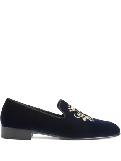 Giuseppe Zanotti Terence Grosgrain-embroidered Loafers In Blue