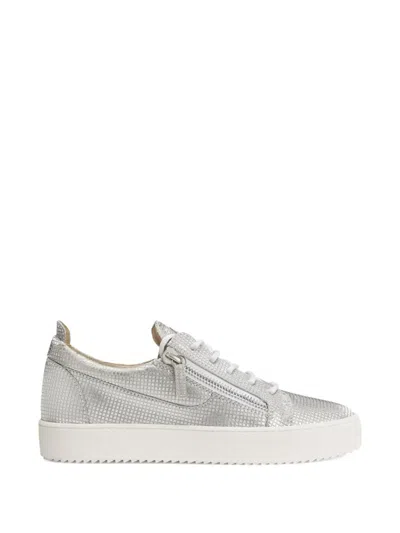 Giuseppe Zanotti Textured-finish Side-zip Lace-up Sneakers In Silver