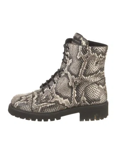 Pre-owned Giuseppe Zanotti Thora Embossed Leather Combat Boots In Neutrals