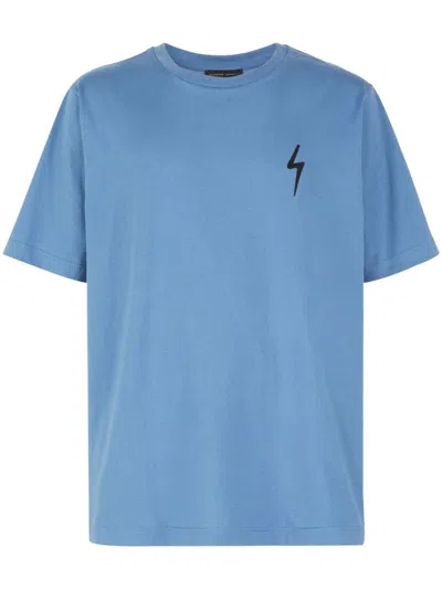 Giuseppe Zanotti Thunderbolt-embroidered Crewneck T-shirt In Blau