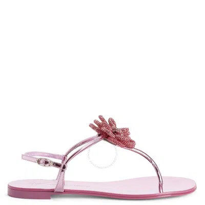 Giuseppe Zanotti Tilly Flower Crystals Embellished Flat Sandals In Pink