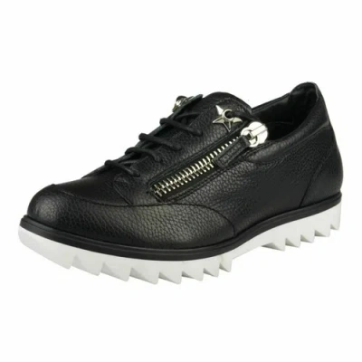Pre-owned Giuseppe Zanotti Toky Star Zip-up Textured Calf Leather Sneakers Shoes In Black