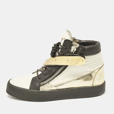 Pre-owned Giuseppe Zanotti Tri-color Leather Hero V Strap High Top Sneakers Size 41 In White
