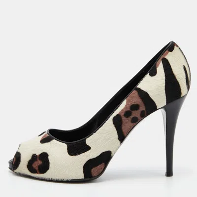 Giuseppe Zanotti Tri Color Leopard Print Calf Hair Peep Toe Pumps In Animal Print