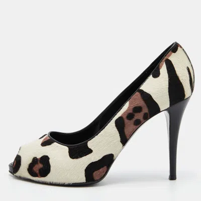 Pre-owned Giuseppe Zanotti Tri Color Leopard Print Calf Hair Peep Toe Pumps Size 40 In Multicolor
