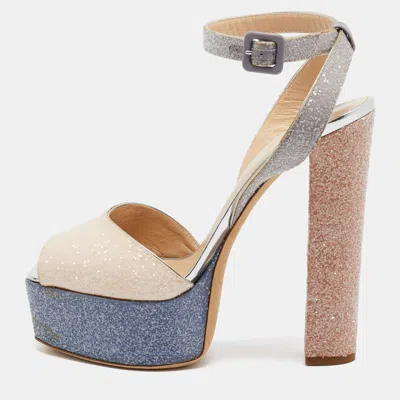 Pre-owned Giuseppe Zanotti Tricolor Coarse Glitter Lavinia Sandals Size 41 In Pink