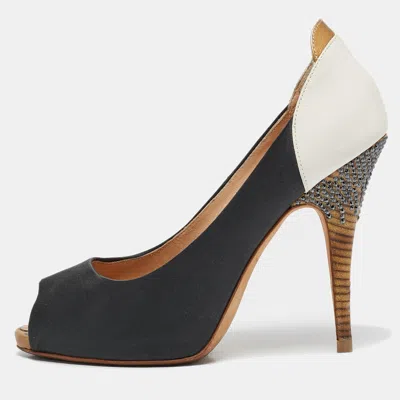 Giuseppe Zanotti Tricolor Leather And Satin Peep Toe Pumps In White