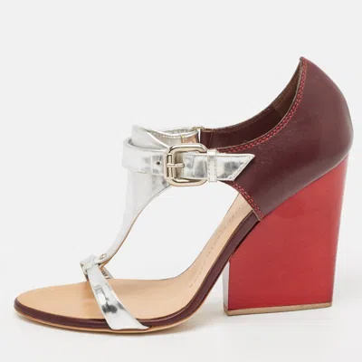 Pre-owned Giuseppe Zanotti Tricolor Leather Ankle Strap Block Heel Sandals Size 37.5 In Multicolor