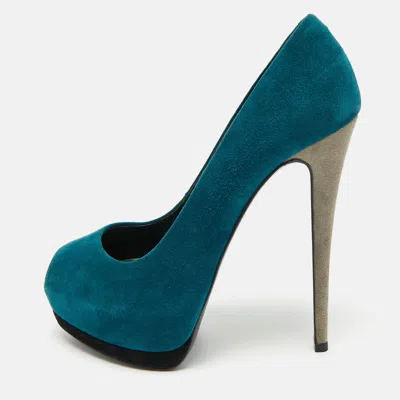 Giuseppe Zanotti Tricolor Suede Nana Peep Toe Platform Pumps In Blue