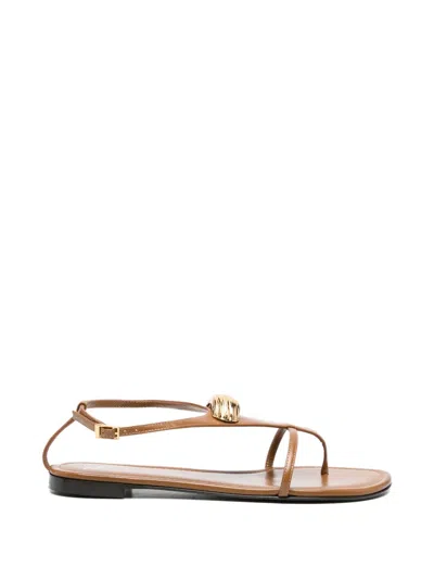 Giuseppe Zanotti T-strap Leather Flat Sandals In Brown