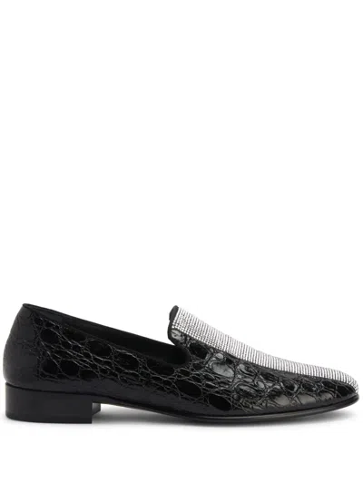 Giuseppe Zanotti Tuxedo Diamond Leather Loafers In Black