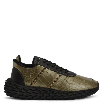 Giuseppe Zanotti Urchin Crocodile-embossed Panelled Sneakers In Gold