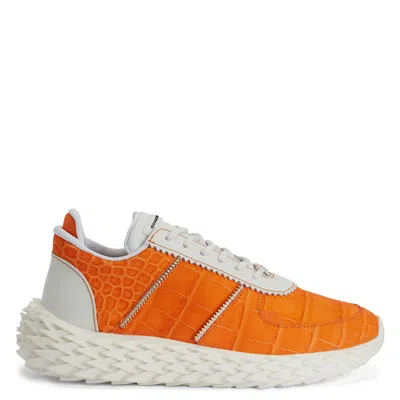 Giuseppe Zanotti Urchin Crocodile-embossed Panelled Sneakers In Orange